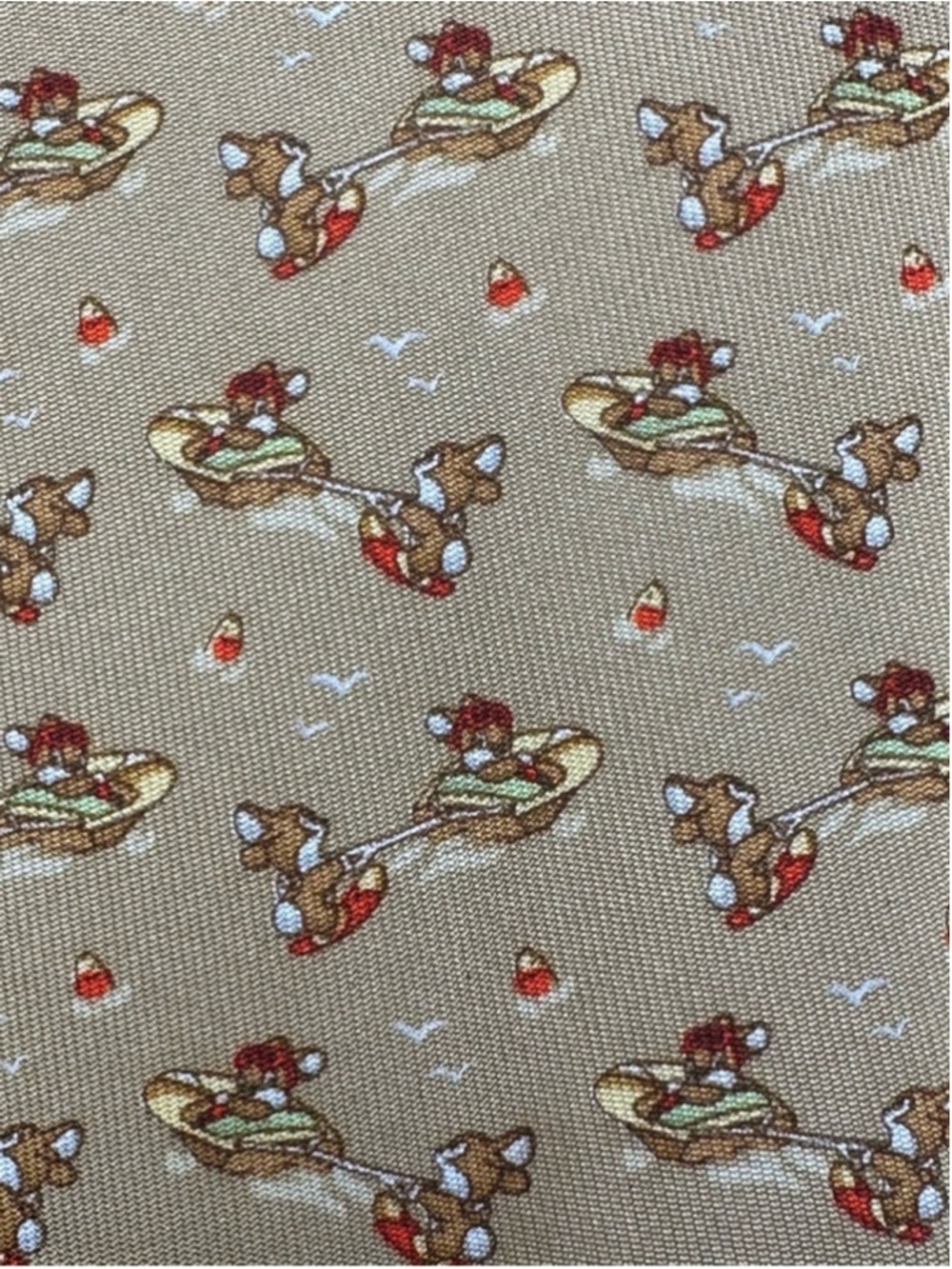 Salvatore Ferragamo Silk Tie Tan Brown Bunnies Driving a Boat Water Skiing - Picture 15 of 15